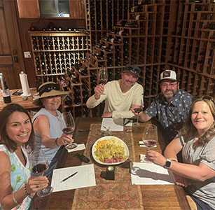 A seated tasting in the Aum Cellars cellar